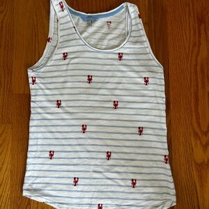 Joules Blue and White Striped Top with Red Lobster Design